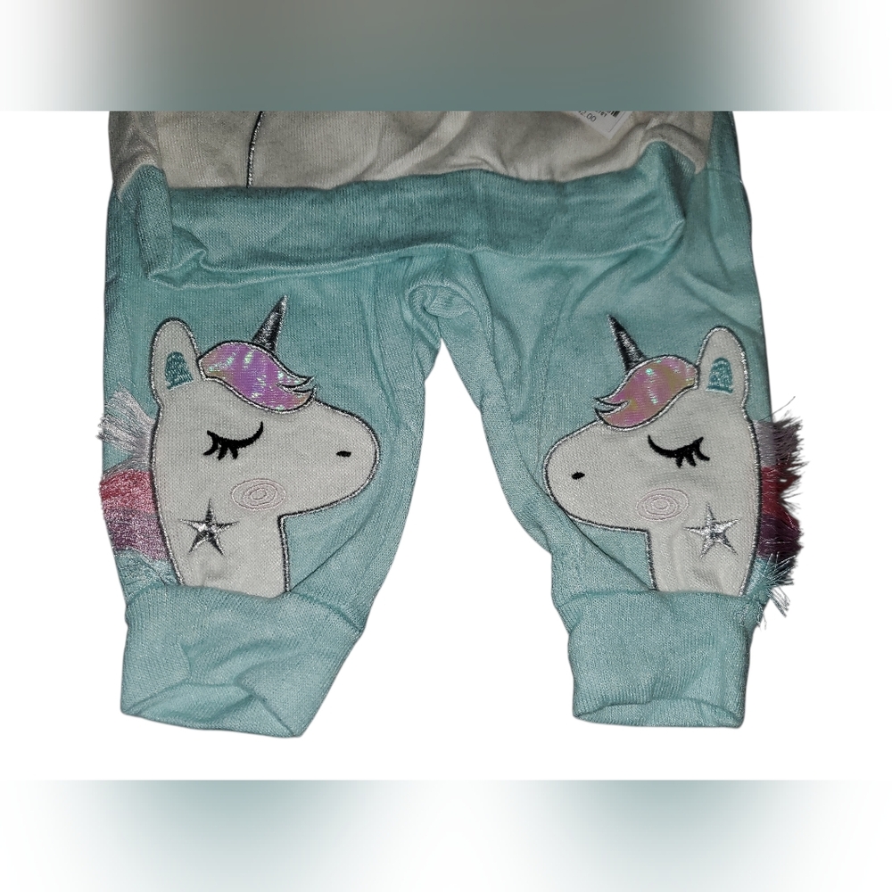 Robeez Luxe Graphic Unicorn Lounge 2 Piece Set Mint and White NWT Size: 6-9m - Picture 4 of 10